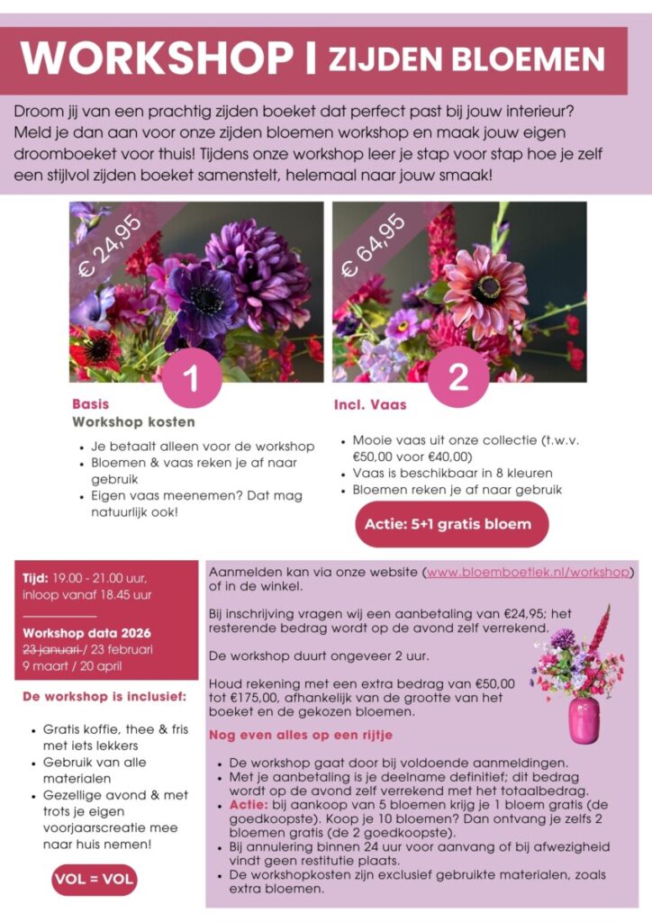Workshop | zijden bloemen | zijden boeket maken | kunstbloemen | bij Bloemboetiek Schijndel