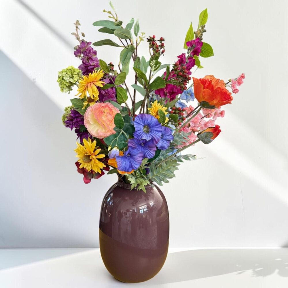 Zijden boeket Blooming Lush – kleurrijk kunstboeket met luxe zijden bloemen