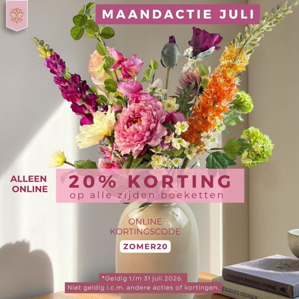 Maandactie alle zijden boeketten 20% korting bij Bloemboetiek.nl