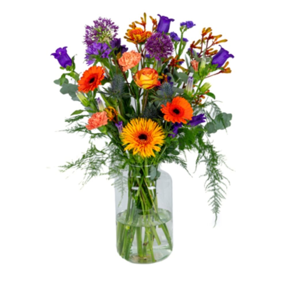 Oranje plukboeket Joyful Bloom – formaat Royaal